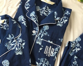 Floral Matching Cotton Pajamas Shirt short pant set for holidays or getting ready photoshoot. Getting ready light soft summer pyjamas