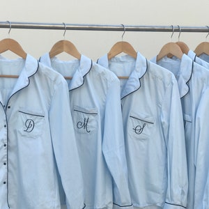 Bridesmaid Pajamas in Sky Blue, Wedding PJ Set,bridal shower gift, bridal shower, bridal party gifts, flower girl shirt, bridal party gifts image 1