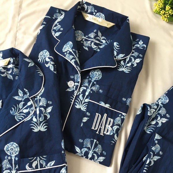 Floral Matching Cotton Pajamas Shirt short pant set for holidays or getting ready photoshoot. Getting ready light soft summer pyjamas