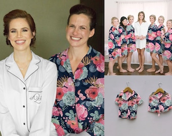Navy Floral Bridesmaid Pajamas, Floral Boyfriend shirts, personalized pajamas, pajama party set, Bridesmaids Pajamas, bridesmaids gifts,