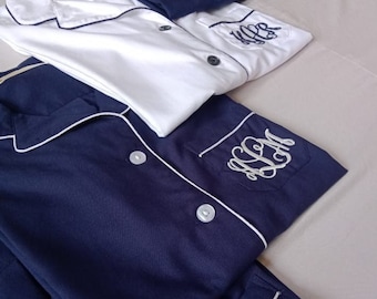 Pijama de Dama de Honra com Monograma: Pijama Azul de Viscose para Casamento, Tamanhos Grandes