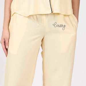 YELLOW Pajamas, Family Pajamas, Bride Pants Set, Holiday Pajamas. Matching Bachelorette Pajamas. Soft pants. With Drawstring & Elastic.