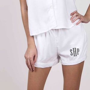 WHITE Bridesmaid shorts, bridesmaid robes, bridesmaid gifts, boyfriend shirt, gift for her, getting ready shirts, bachelorette gifts