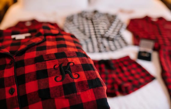 Monogrammed Buffalo Plaid Pajama Set, Personalized Christmas Pajamas, Matching Family Flannel Sleepwear Gift-DD
