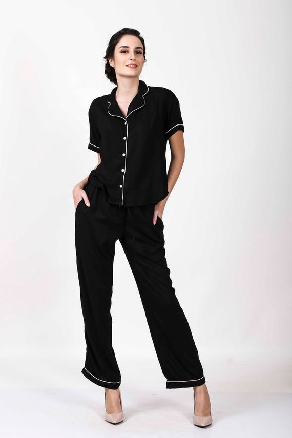 Black Pajamas Bridesmaid Pajamas Matching Women Pajama Set Holiday Pajamas Shirt pant Set Women s Pajamas Night PJ Set. Etsy Canada