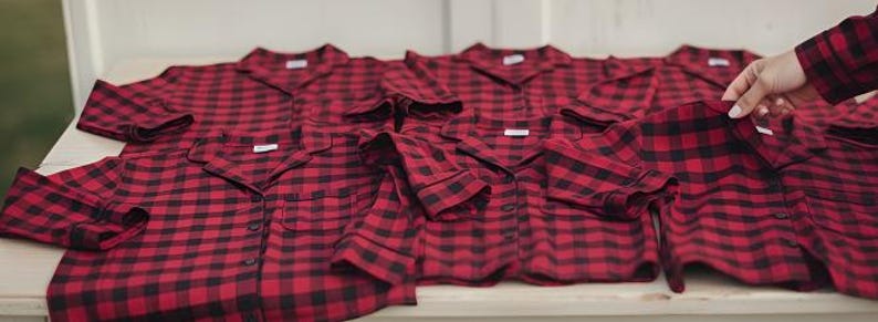 Buffalo Plaid Bridesmaid Pajamas, Holiday pajamas, Red Checks Christmas Pajamas, Red Plaid longshirt, Bride Tribe Pajamas. image 7