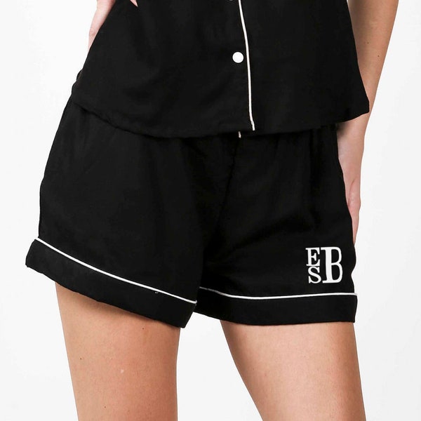 BLACK Shorts only, Sleepshirt shorts Women, Cotton Nightwear Shorts, Boxers Monogram, Loose Sleepwear, Lounge Cloth, Casual wear, beach wear