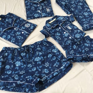 Floral Long sleeve short sleeve Shirt short pant set in supper light cotton as home pajamas, holiday pajamas and bachelorette pajamas