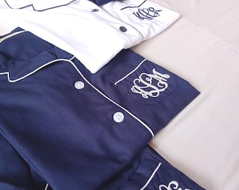Pijamas azuis combinando para damas de honra
