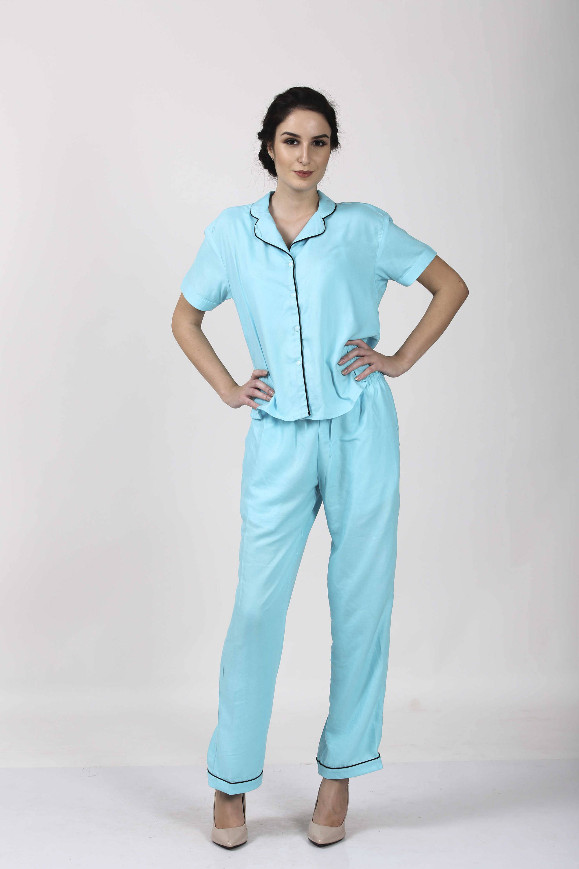 AQUA Pyjamas Sleep shirt Women Cotton Nightwear Long Sleeve | Etsy