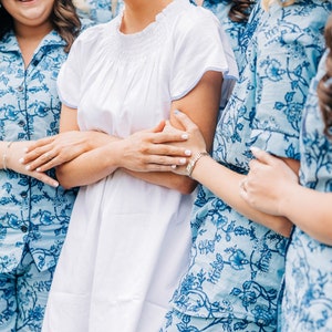 Indigo Floral Matching Cotton Pajamas Shirt short pant set for holidays or getting ready photoshoot. Getting ready light soft summer pyjamas