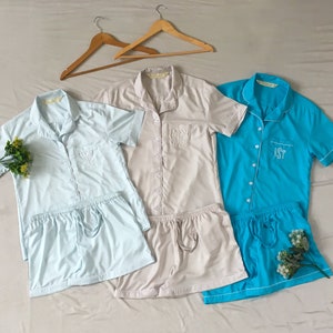 Matching Wedding Bridesmaid shirt short long women Blue pajama set