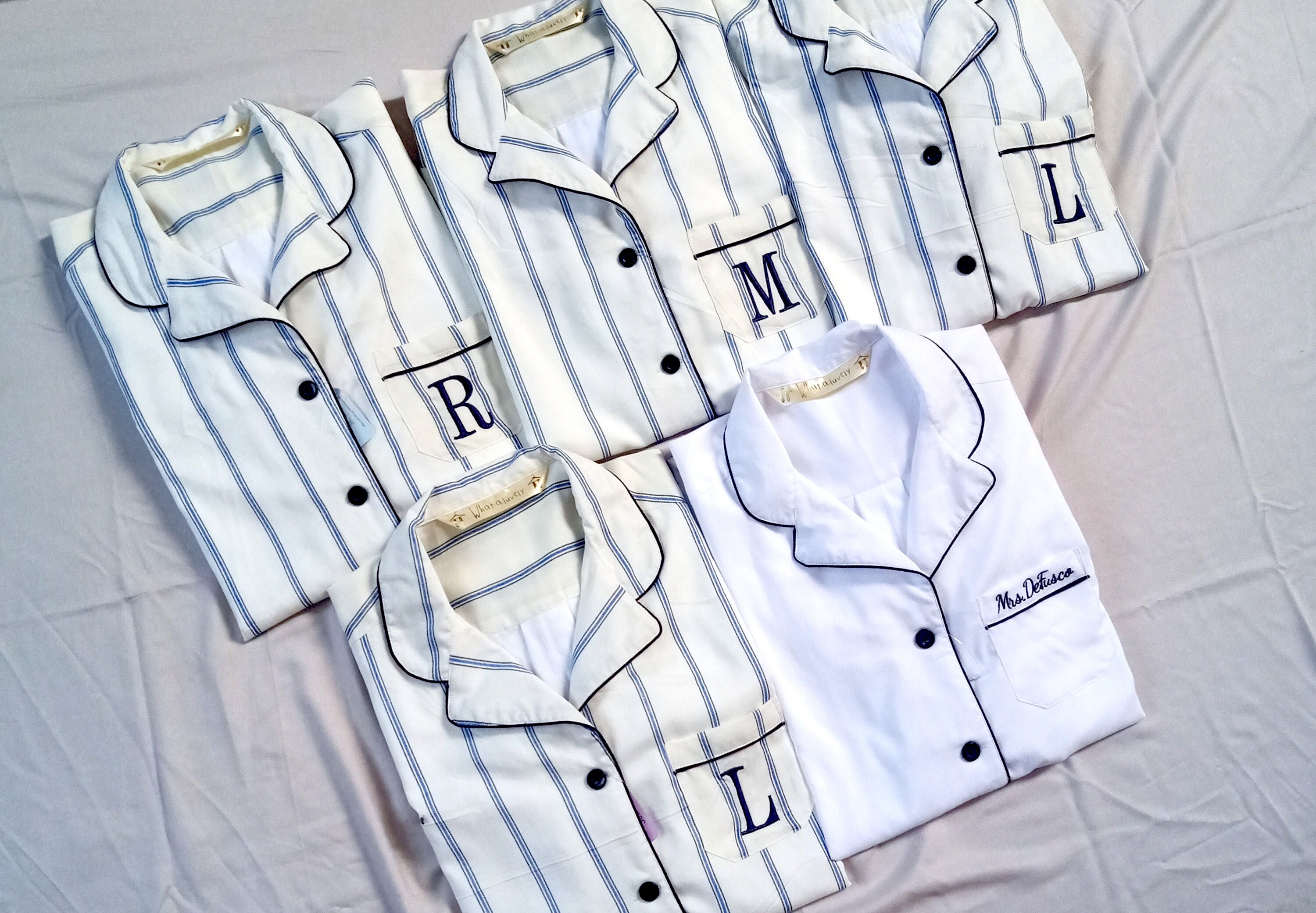 Blue Striped Matching Family Pjs, Bridesmaid Pajama Set