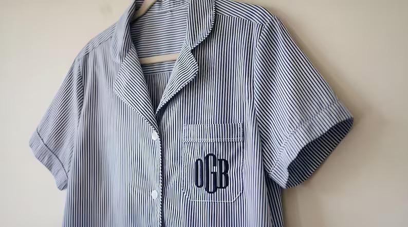 Seersucker Pure cotton matching bridal pajamas with names or monograms image 11