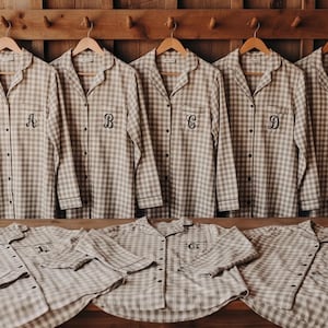 Grey Plaid Bridesmaid Shirts, Boyfriend Pajamas, Personalised Pajamas, Pajama Party set, Bridesmaids Pajamas, bridesmaids gifts image 3