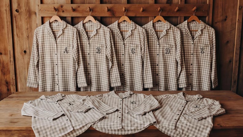 Grey Plaid Bridesmaid Shirts, Boyfriend Pajamas, Personalised Pajamas, Pajama Party set, Bridesmaids Pajamas, bridesmaids gifts image 3
