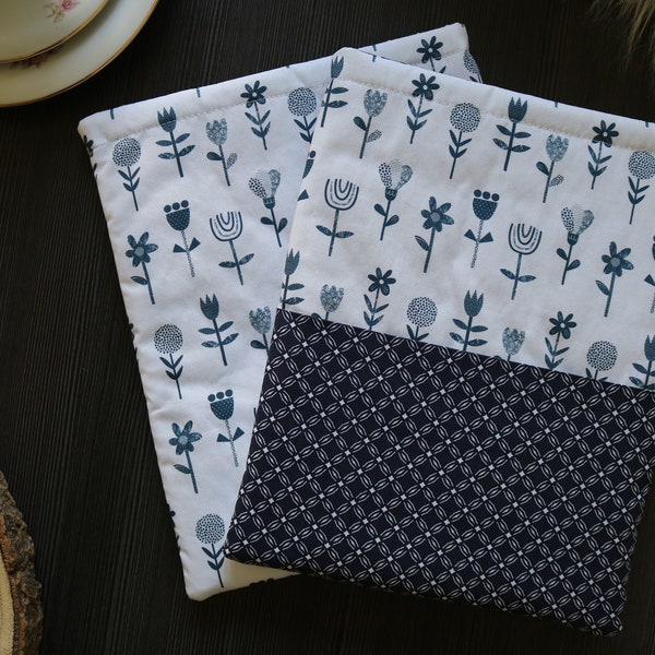 Book Sleeve - Flowers White and Blue - Book Bag Padded Gift Bookish