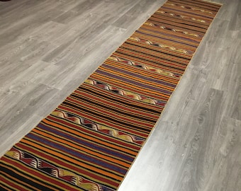 Vintage Turkish Kilim Runner, Handwoven Wool Hallway Rug