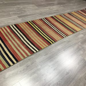 Vintage  Flat Weaving  Tribal Kilim Runner,Striped  Pastel Anatolian Kilim Runner,Turkish Kilim Runner,Authentic Wool Kilim Runner Rug,Boho