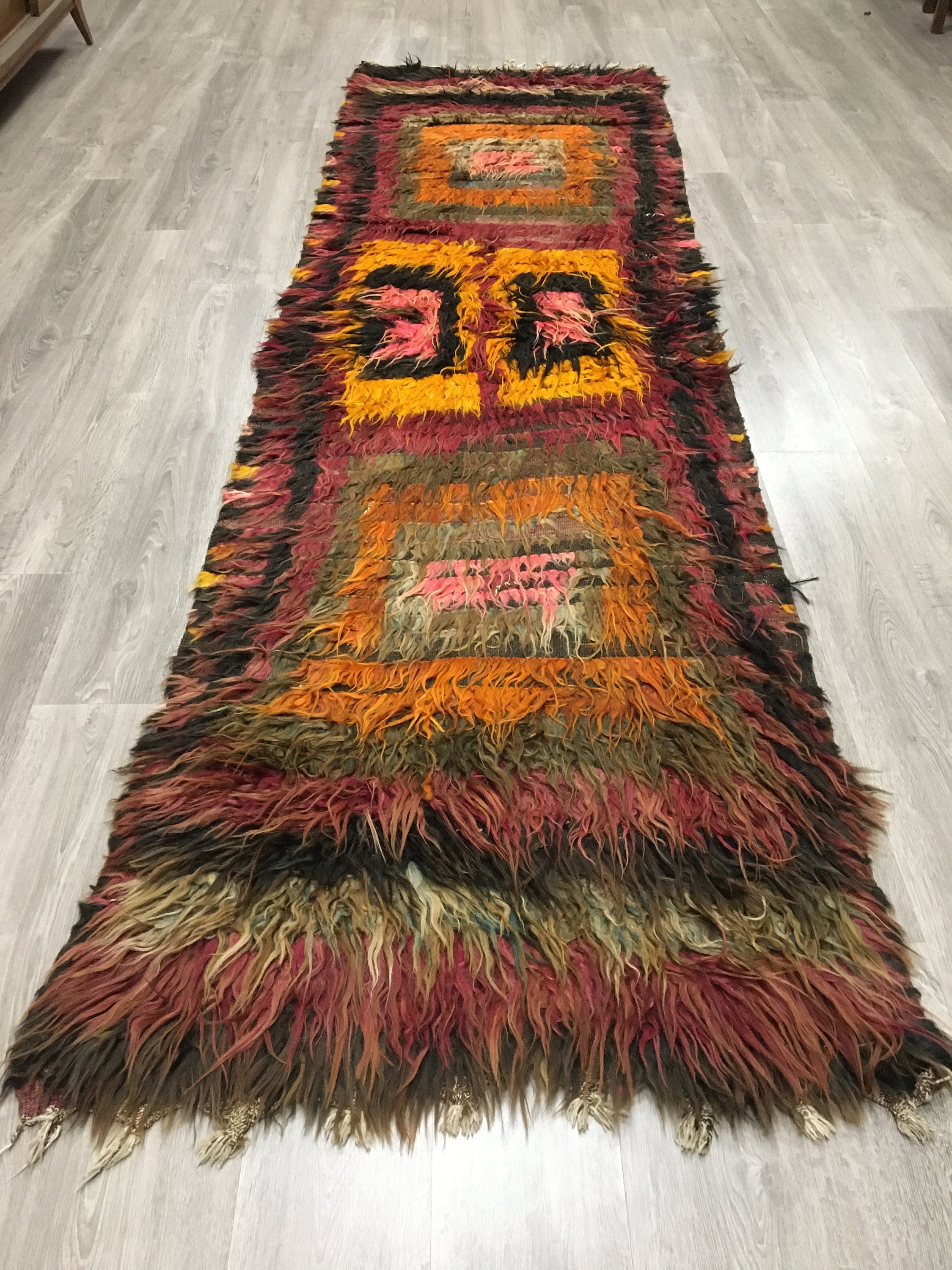 Tukish Wool Rug Vintage Turkish Wool Shaggy Runner Rug, Anatolian Tulu, 11' X 3'3'' - Etsy