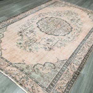 Vintage Bohemian Style Primitive Pink Soft Color Medallion  Area Turkish Oushak Rug,Pink Soft Color Area  Floor Persian  Medallion Area  Rug