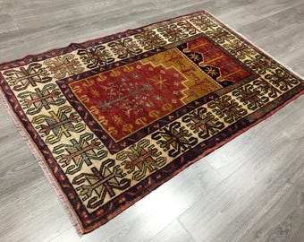 Vintage Turkish Oushak Rug, Hand-Knotted Wool Prayer Design, 3'3" x 5'1"