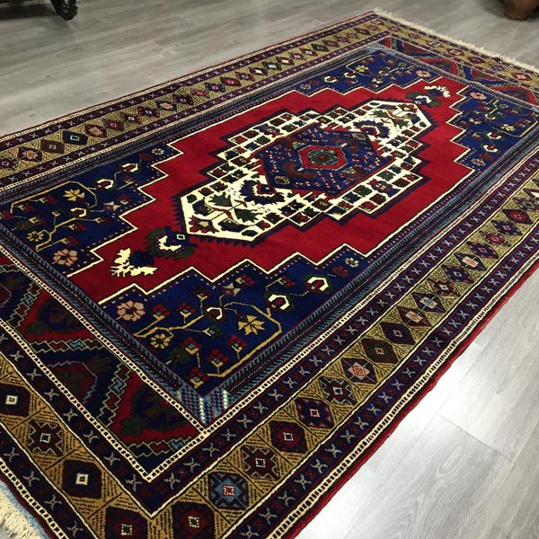 Vintage Turks oushak-tapijt, handgeknoopt wollen Anatolisch tapijt (5'7'' x 10'6'')