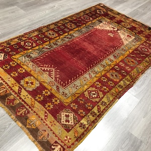 Antique Anatolian Turkish  Oushak Wool Prayer  Design Rug,Antique Prayer Design Persian Rug,Farmhouse  Antique Tribal Rug,Handknotted Rug