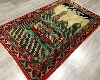 Vintage Turkish Prayer Rug,Hand-Knotted Wool Konya Rug, Mosque Design