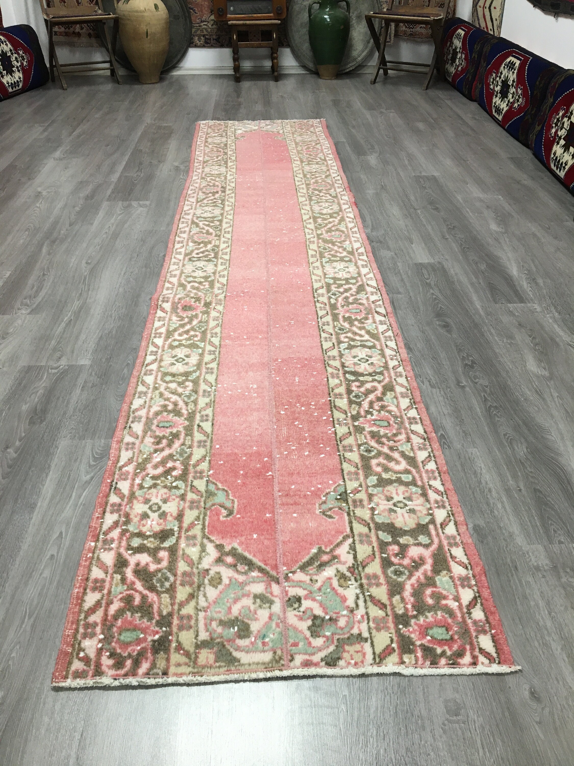 ヴィンテージ トルコ パッチワーク ランナーラグ、ボヘミアン ホール