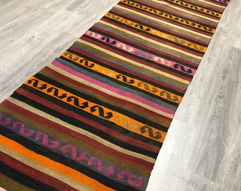 Vintage Anatolian Kilim Runner,Handwoven Wool Turkish Rug