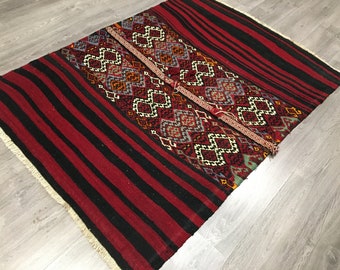 Vintage Ethnic Square Turkish Kilim Rug ,Vintage Authentic Square Anatolian Kilim Rug,Vintage Wall Hanging Kilim Rug,Vintage Flooring  Rug