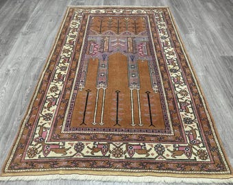 Gebet Design Türkischer Wollteppich, Handgeknüpfter Bereichsteppich (3'11 x 6 'ft)