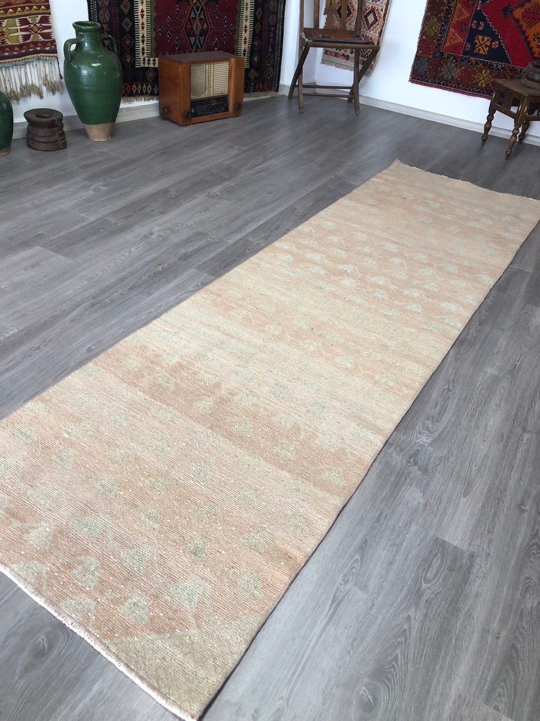 Distressed Vintage Runner Rug ,vintage Rug ,hallway Runner ,oushak