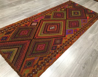 Vintage Turkish Kilim Rug,Vintage Anatolian Kilim Rug,Vintage Tribal Kilim Rug,Vinatge Turkish Embroidery Rug,Wool Bohemian Runner Kilim Rug