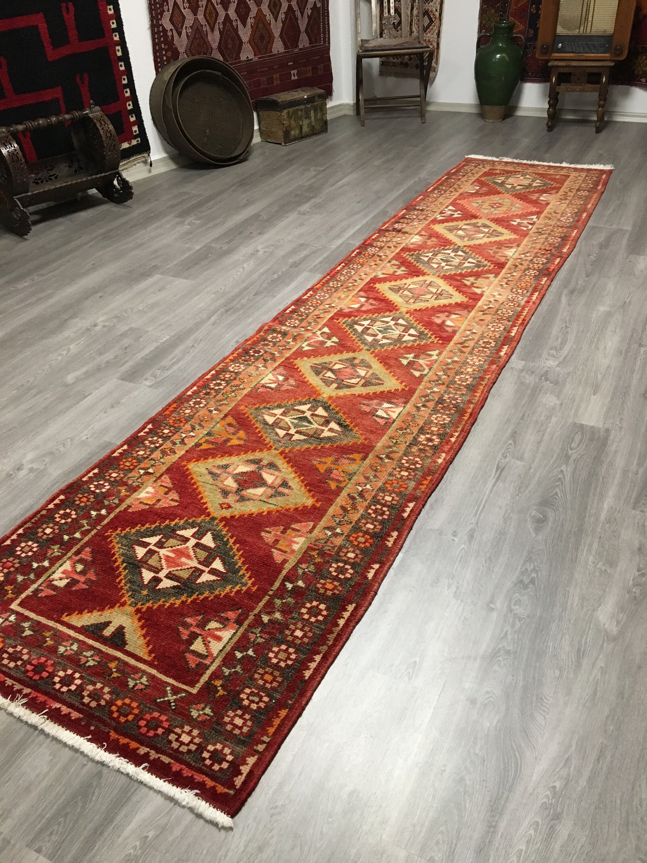 Rustic Rug RunnerHallway Rug Primitive Oushak Rug Runner Etsy