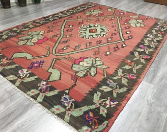 Tapete Kilim turco vintage, tapete de lã da Anatólia (7'3'' x 10'4'')