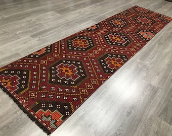 Vintage Turkish Kilim Runner,Hand-Woven Wool Hallway Rug (2'7'' x 9'11'')