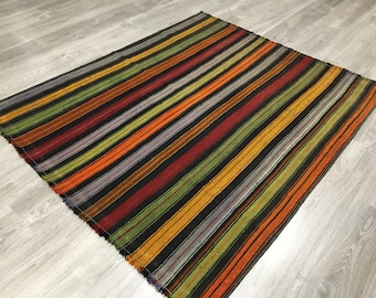 Vintage Turkish Kilim Rug, Wool Anatolian Flatweave, 4'6" x 5'4"