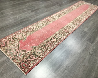 Vintage turkisk lapptäcksmatta, boho hallmatta (6,1 x 28,9 cm)