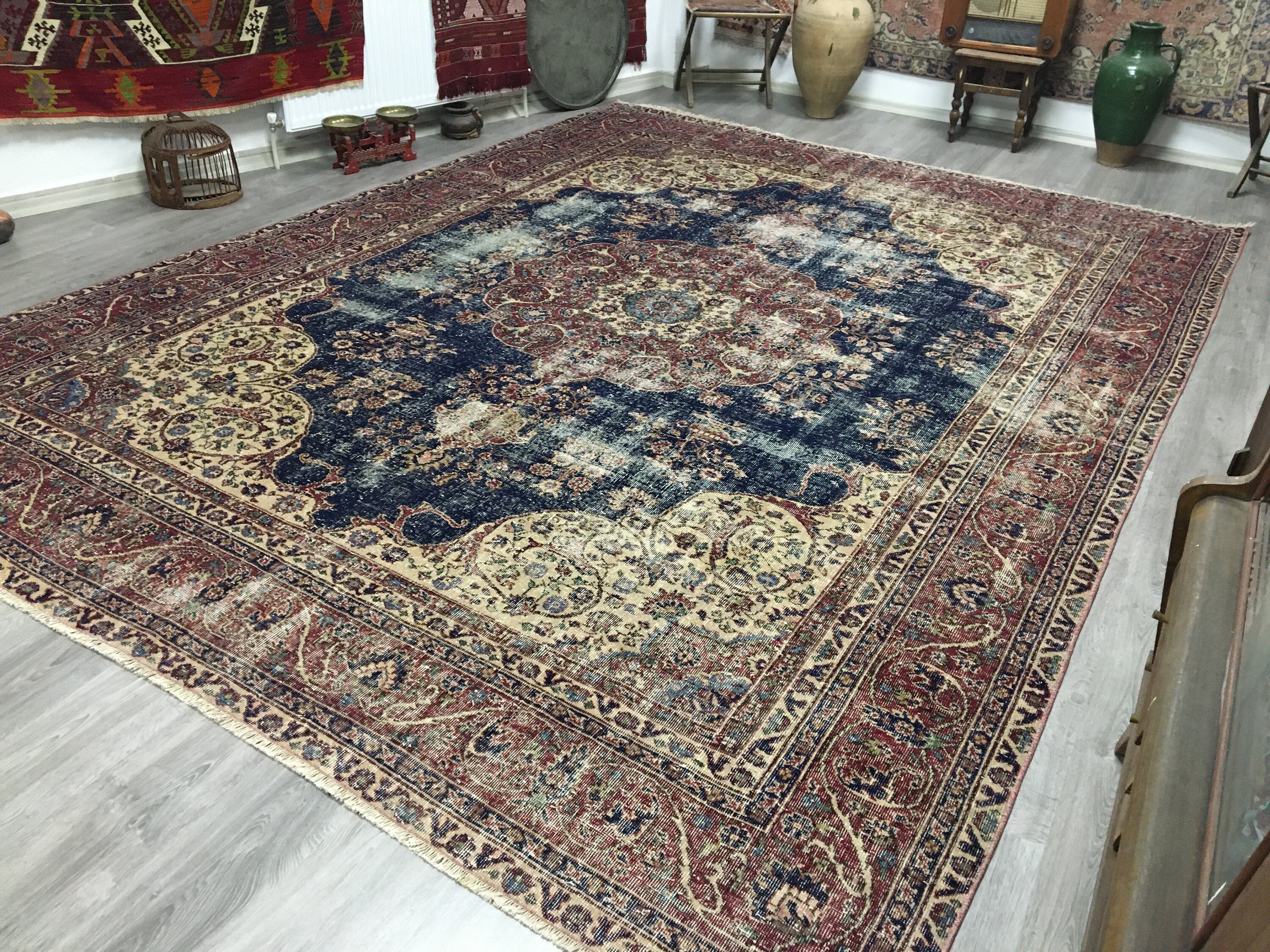 Tapis Turc Oushak, Tapis Turc, Anatolien, Oushak Tissé à La Main, de Couleur Sourde, en Laine, Tapis