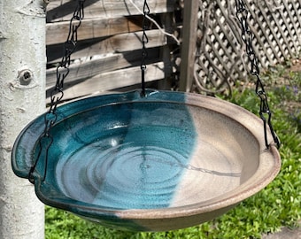 Emerald and Sand Hanging Birdbath