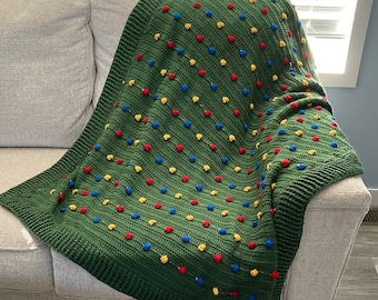 Festive Light Crochet Blanket Pattern, Bobble Blanket Christmas Crochet Throw, bobble stitch Crochet, Crochet blanket pattern