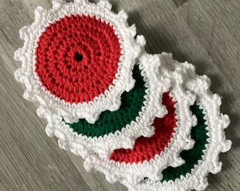 Crochet Coaster Pattern, Crochet Christmas Coaster, Easy Crochet Pattern, beginner crochet pattern, round coaster crochet