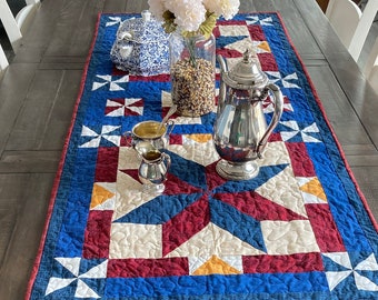 Americana Star Table Runner, QOV tablescape, Patriotic Quilt Pattern, Mini Quilt Pattern, fabric table runner pattern