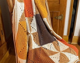 Pumpkin Spice Solid Granny Square Blanket, Crochet Blanket Pattern, Mens crochet blanket, Fall Colors Afghan