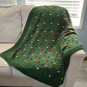 Festive Light Crochet Blanket Pattern, Bobble Blanket Christmas Crochet Throw, bobble stitch Crochet, Crochet blanket pattern image 1