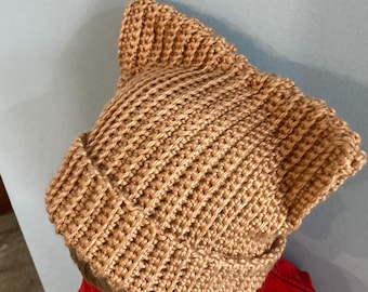 Gehaakte beanie voor beginners met kattenoor, meerdere maten + video, afdrukbare pdf