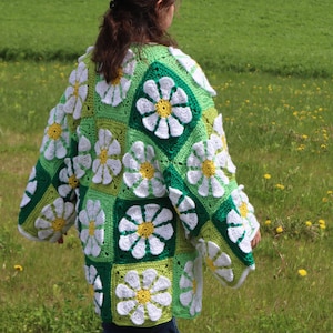 Daisy Flower Granny Square Cardigan Crochet Pattern | Retro 70s Style | PDF Download | Sizes Small to 5XL