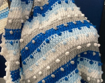 crochet pattern, Christmas Crochet Blanket Pattern, Bobble Blanket Decked in Blue Crochet, Christmas Afghan, Crochet Heirloom Blanket